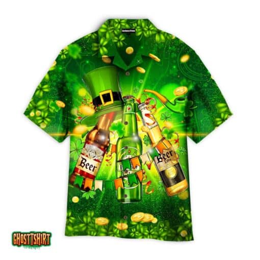 St. Patricks Beers Flags And Hat Green Aloha Hawaiian Shirt