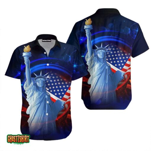 Statue Of Liberty 4th July Independence Day Statue Of Liberty Blue And Red Aloha Hawaiian Shirt