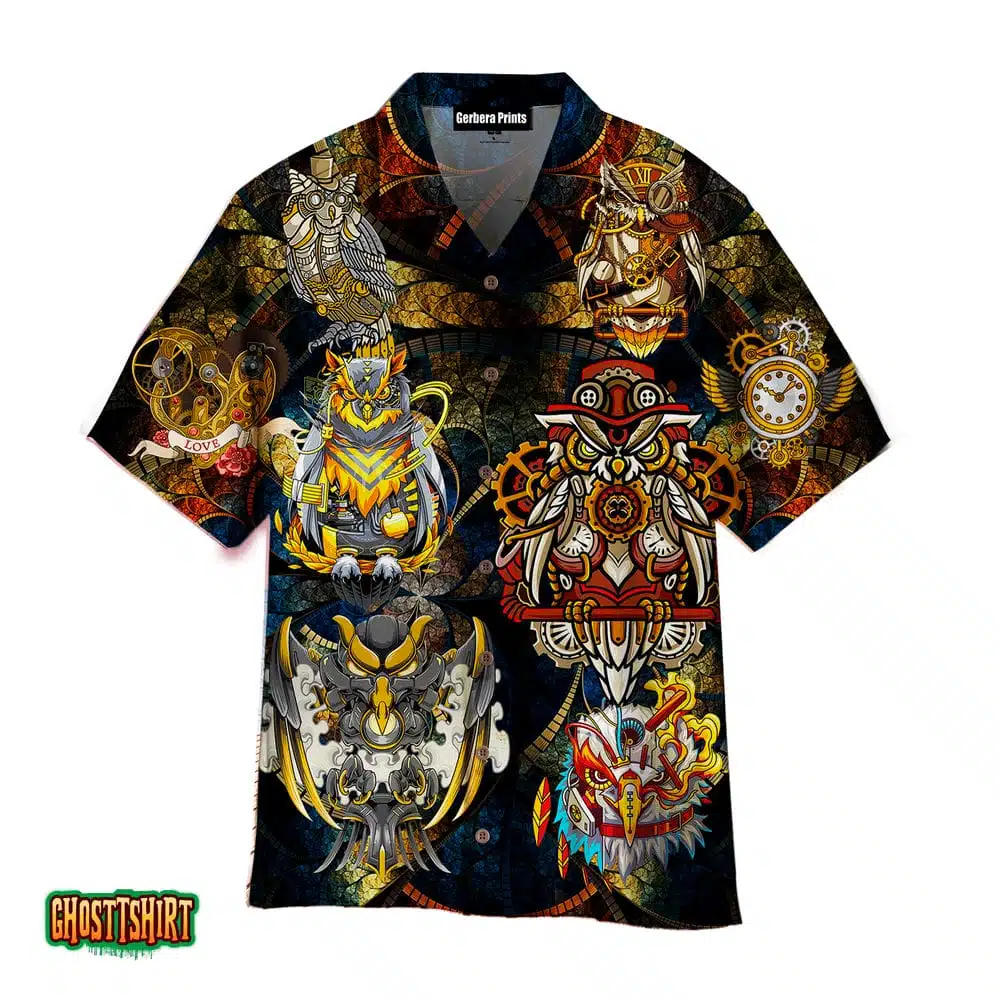 Steampunk Owls Pattern Aloha Hawaiian Shirt