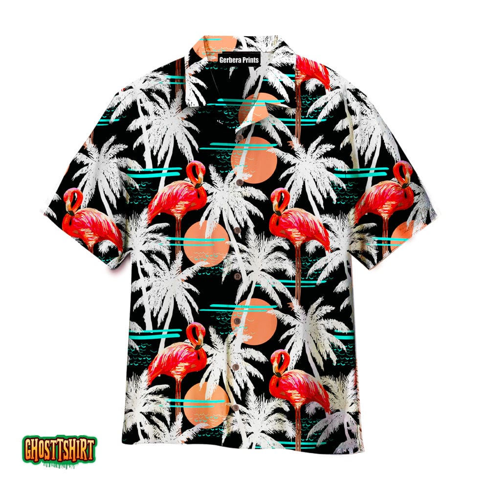 Stork And Coconut Tree Palm Trees And Pink Flamingo Red And White Aloha