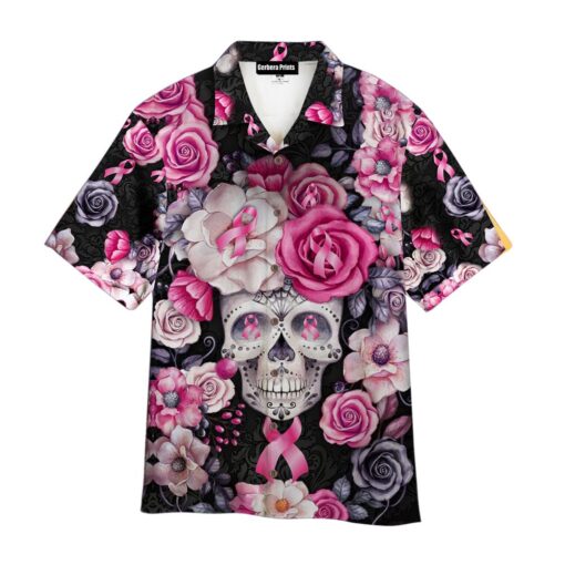 Sugar Skull Breast Cancer Ribbon Flowers Pattern Aloha Hawaiian Shirt