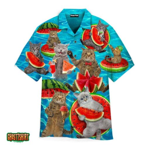 Summer Watermelon Cat Aloha Hawaiian Shirt