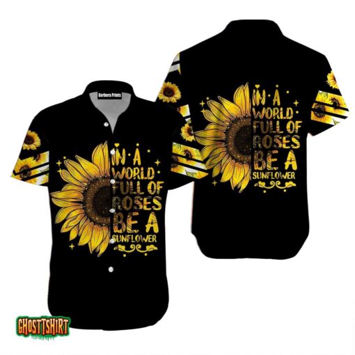 Sunflower In A World Hippie Black And Yellow Aloha Hawaiian Shirt
