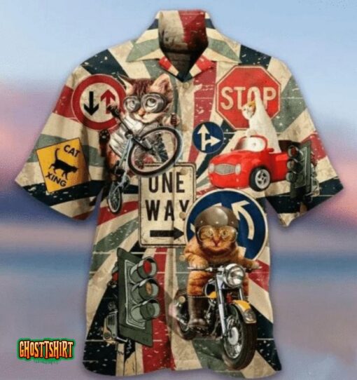 Super Cool Driving Cat Vintage Aloha Hawaiian Shirt