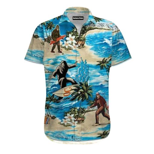 Surfing Bigfoot Blue Aloha Hawaiian Shirt