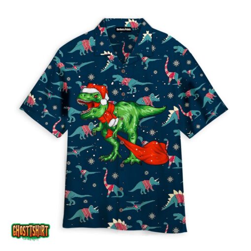T-Rex Christmas Blue And Red Aloha Hawaiian Shirt