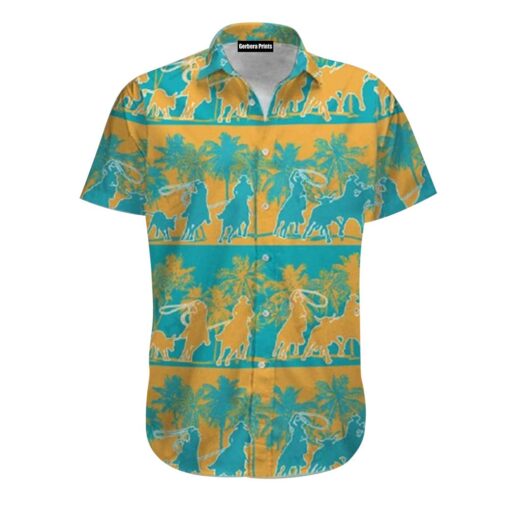 Team Roping Blue And Yellow Aloha Hawaiian Shirt