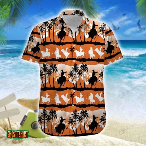 Team Roping Sunset Orange Aloha Hawaiian Shirt