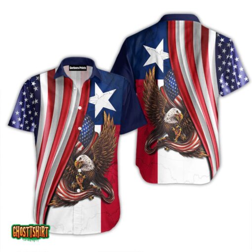 Texas Bald Eagle American Blue And Red Aloha Hawaiian Shirt