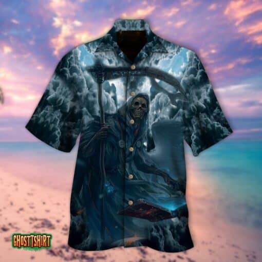 The Death Shadow Scythe Skeleton Halloween Aloha Hawaiian Shirt