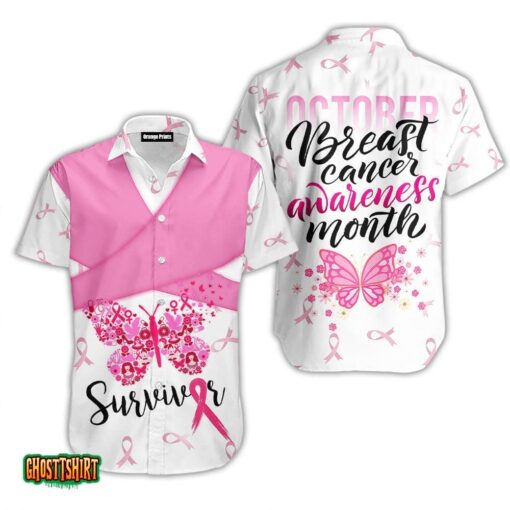 The Fighters Never Give Up Hope Breast Cancer Awareness Aloha Hawaiian Shirt
