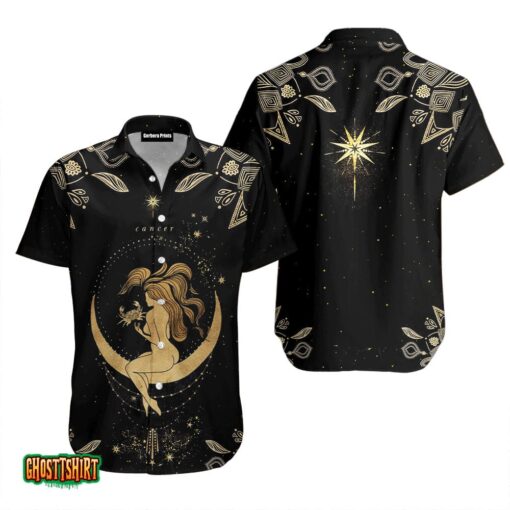 The Girl And The Moon Cancer Horoscope Golden Zodiac Aloha Hawaiian Shirt