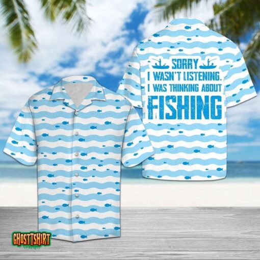 Thinking About Fishing Blue And White Aloha Hawaiian Shirt