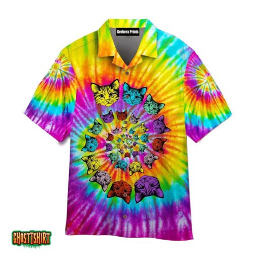Tie Dye Hippie Cat Cute Color Splash Aloha Hawaiian Shirt