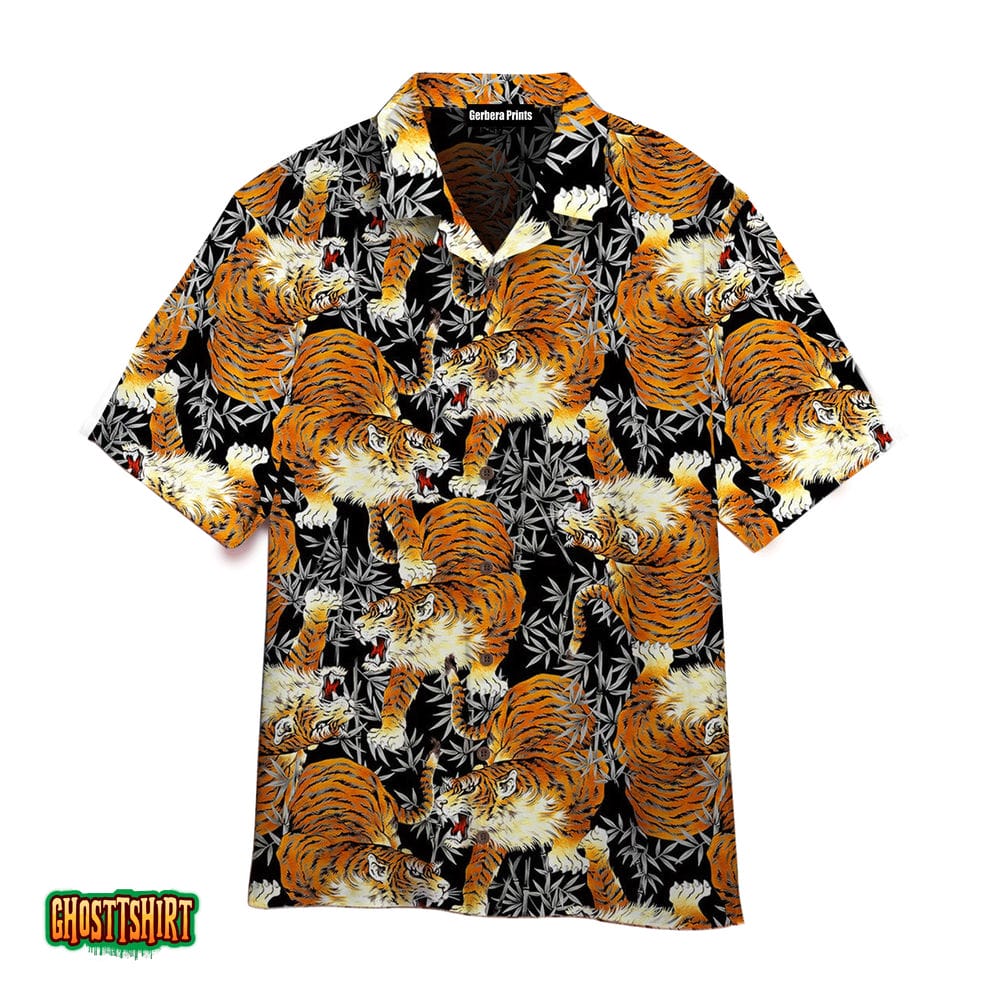 Tiger Japanese Tropical Palm Leaves Pattern Aloha Hawaiian Shirt
