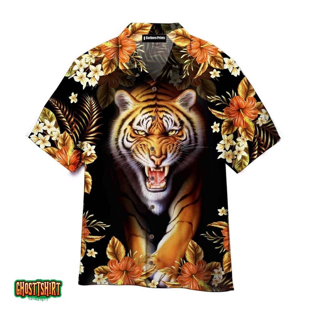 Tiger Orange Flowers Aloha Hawaiian Shirt