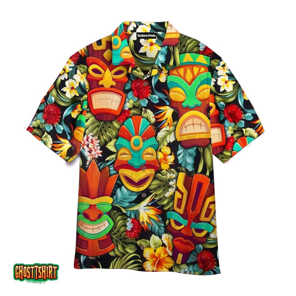 Tiki Tiki Head Colourful Aloha Hawaiian Shirt