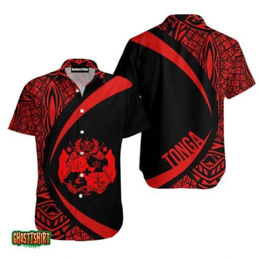 Tonga Polynesian Pattern Black And Red Aloha Hawaiian Shirt