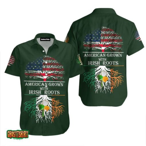 Tree American Grown With Irish Roots Saint Patrick’s Da Green Aloha Hawaiian Shirt