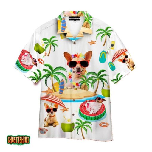 Tropical Beach Chihuahua Dog White Aloha Hawaiian Shirt