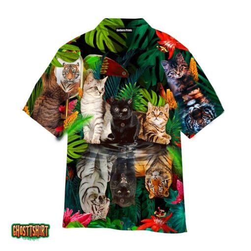Tropical Believe In Yourself Cat Tiger Aloha Hawaiian Shirt