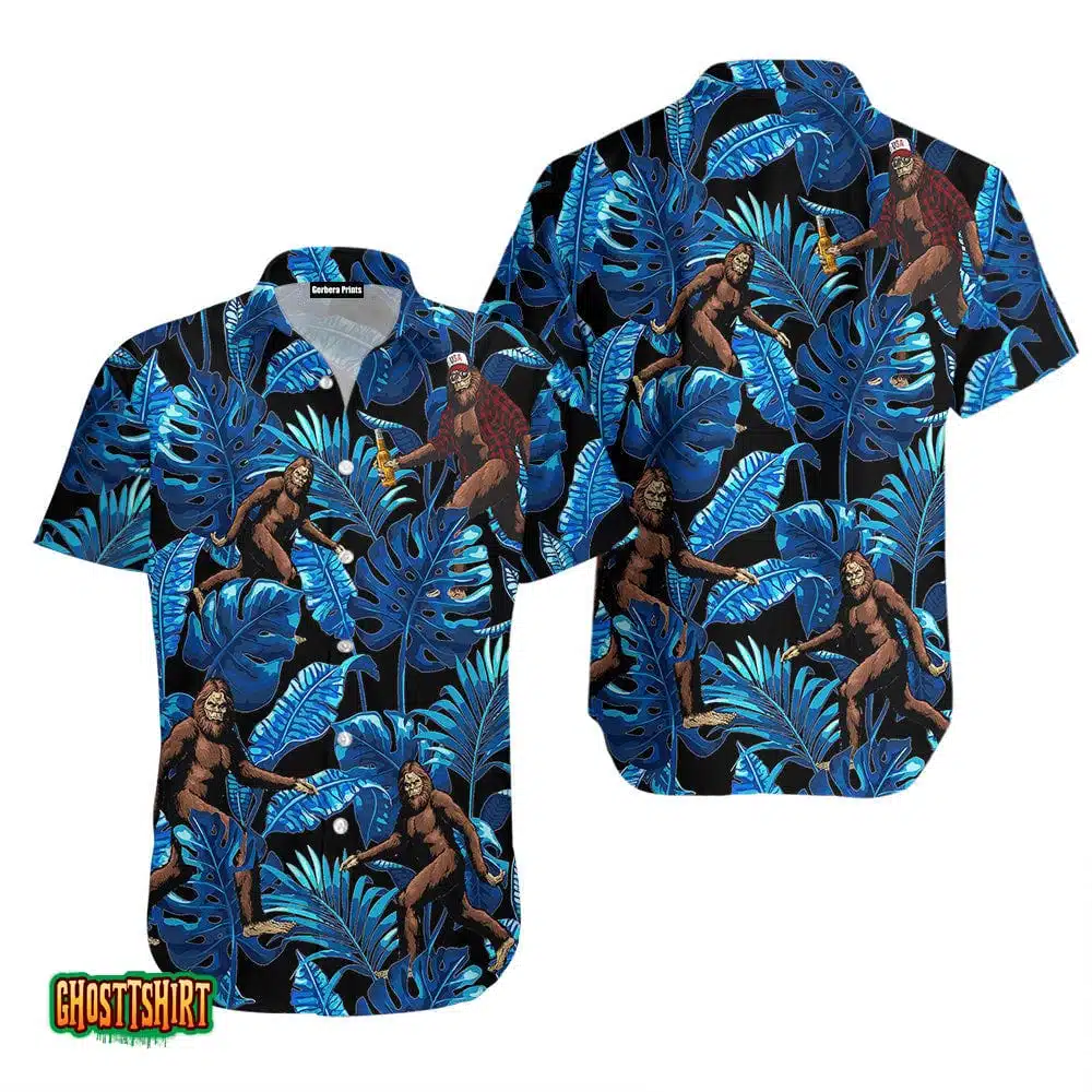 Tropical Bigfoot Blue Aloha Hawaiian Shirt