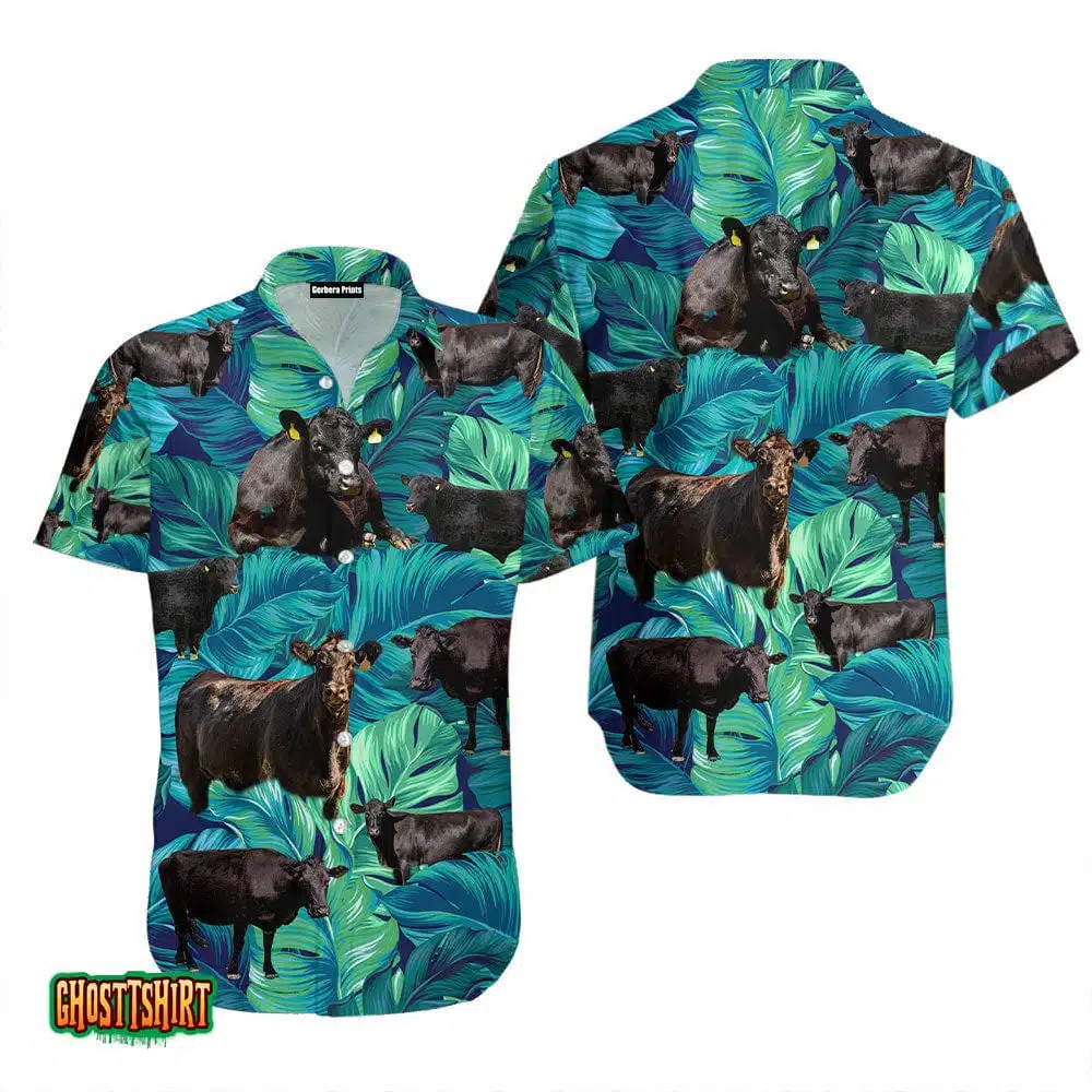 Tropical Black Angus Cow Cattle Lovers Aloha Hawaiian Shirt