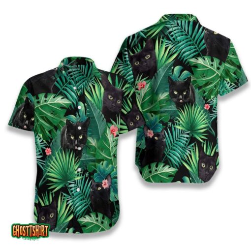Tropical Black Cat Aloha Hawaii Shirt For Men Women