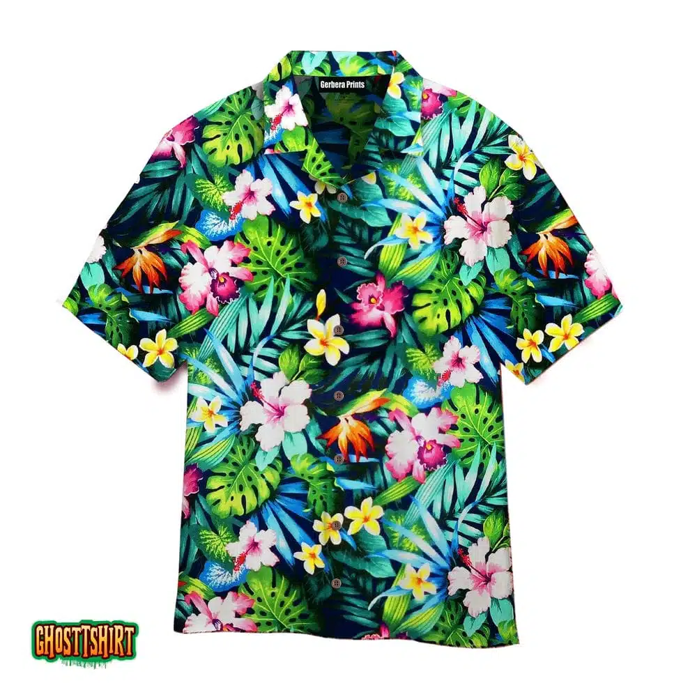 Tropical Flowers And Palm Leaves Floral Pattern Aloha Hawaiian Shirt