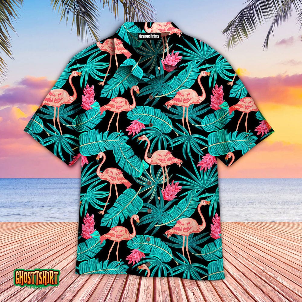Tropical Leaves Flamingo Aloha Hawaiian Shirt