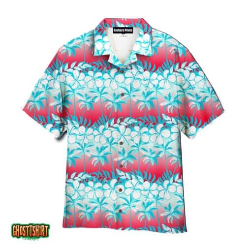 Tropical Palm Tree With Hibiscus Flowers Red And Blue Aloha Hawaiian Shirt