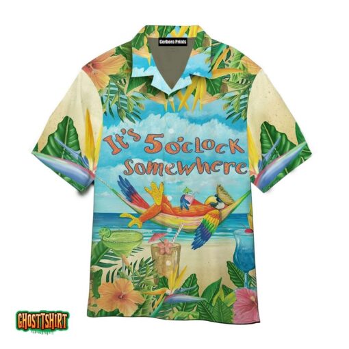 Tropical Parrot It’s 5 O’clock Somewhere Aloha Hawaiian Shirt