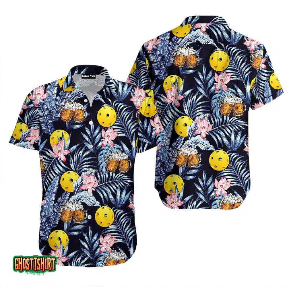 Tropical Pickleball Beer Regular Fit Slim Fit Casual Aloha Hawaiian Shirt