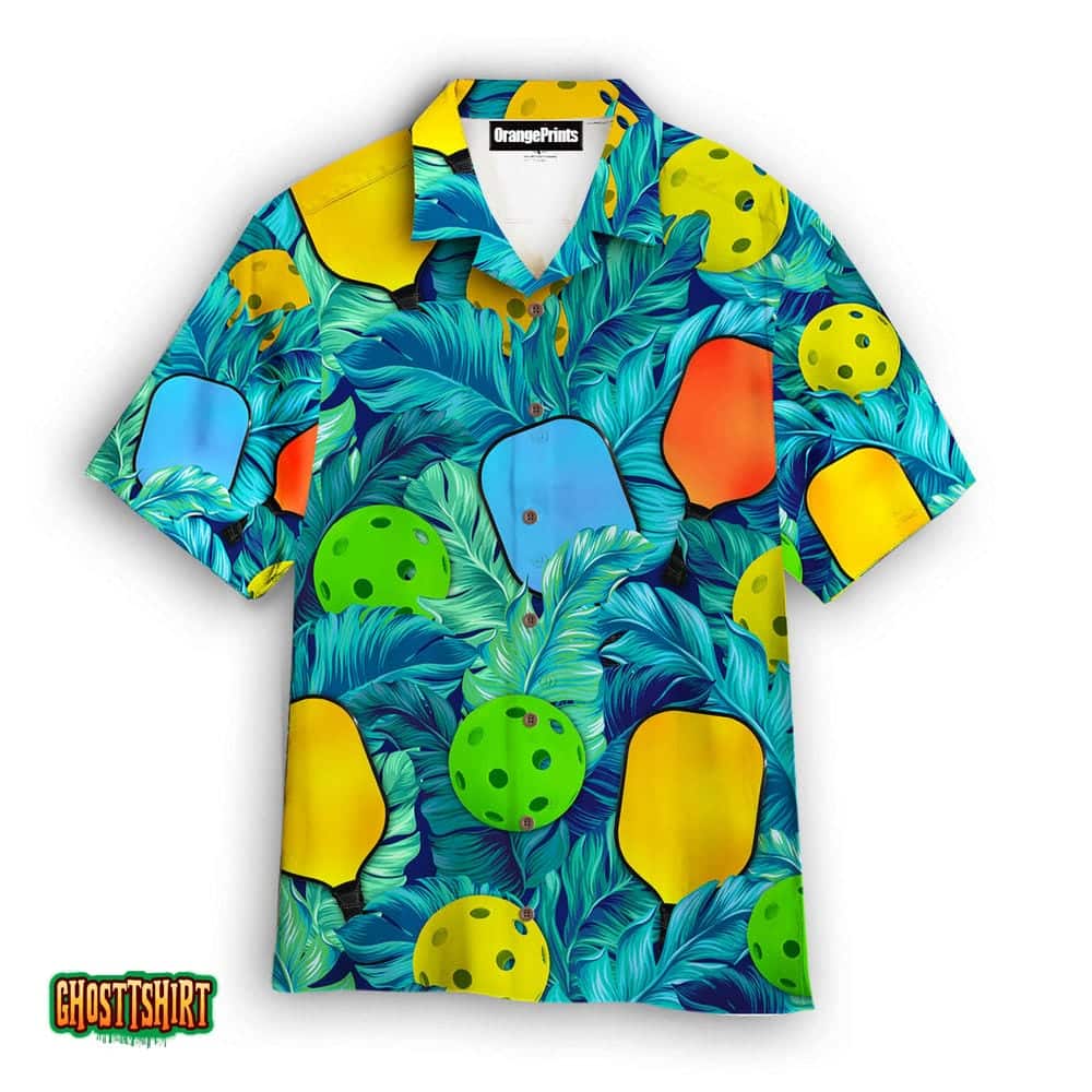 Tropical Pickleball Blue And Green Aloha Hawaiian Shirt