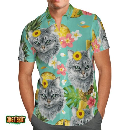 Tropical Pineapple Cat Aloha Hawaiian Shirt