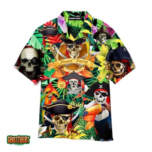 Tropical Pirates Skull Make Legends Black Aloha Hawaiian Shirt