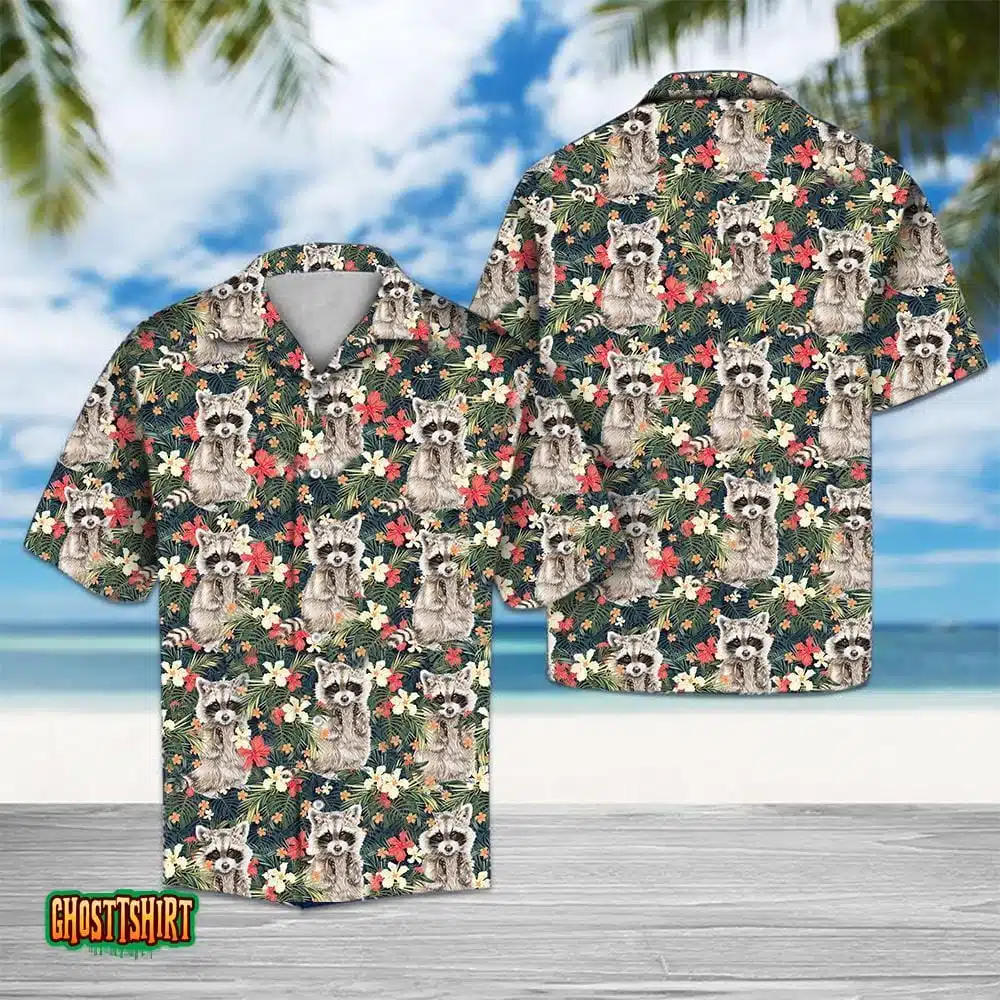Tropical Raccoon Grey Aloha Hawaiian Shirt