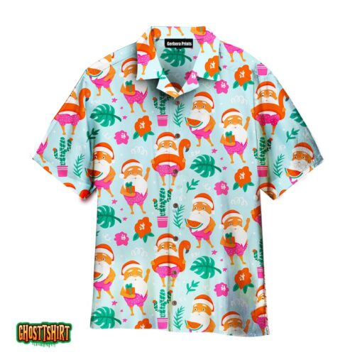 Tropical Santa Claus Merry Christmas Blue And Orange Aloha Hawaiian Shirt