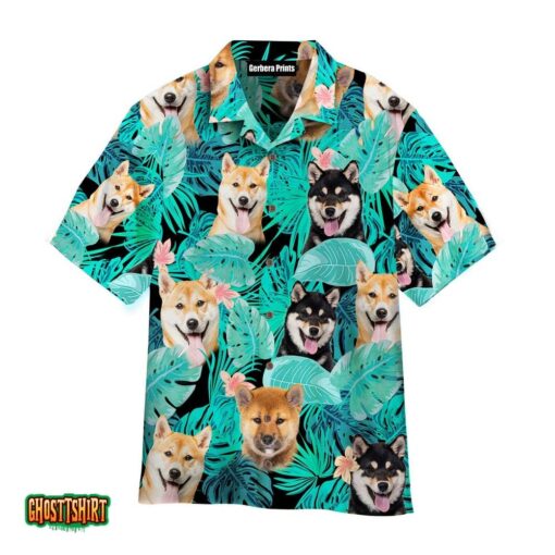 Tropical Shiba Inu Dog Blue Aloha Hawaiian Shirt