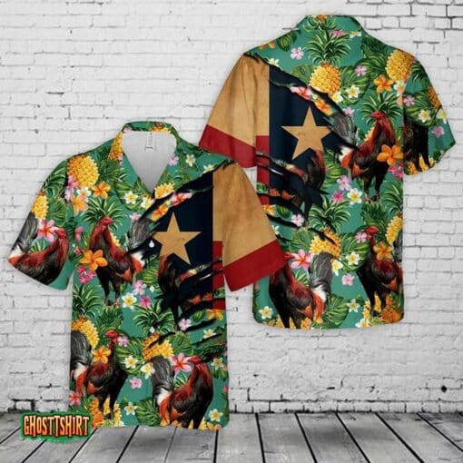 Tropical Texas Rooster Pineapple Flower Aloha Hawaiian Shirt