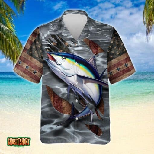 Tuna Fishing Grey Aloha Hawaiian Shirt