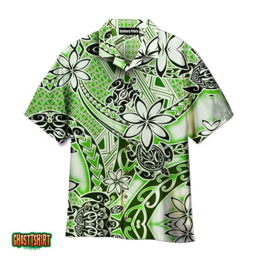 Turtle Hawaii Polynesian Floral Pattern Green Aloha Hawaiian Shirt
