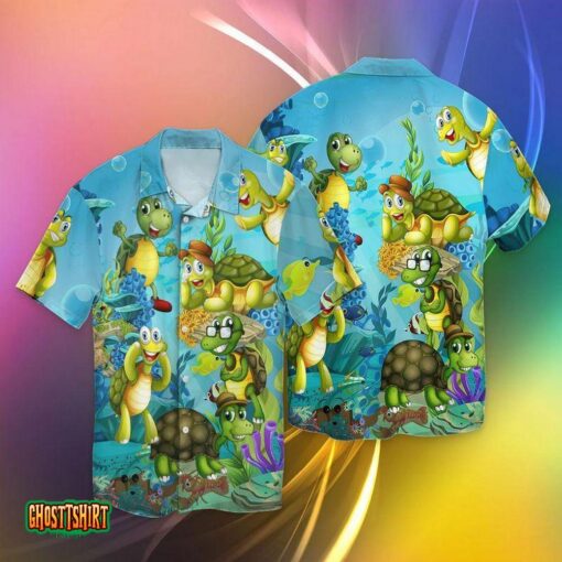 Turtle Tropical Blue Aloha Hawaiian Shirt