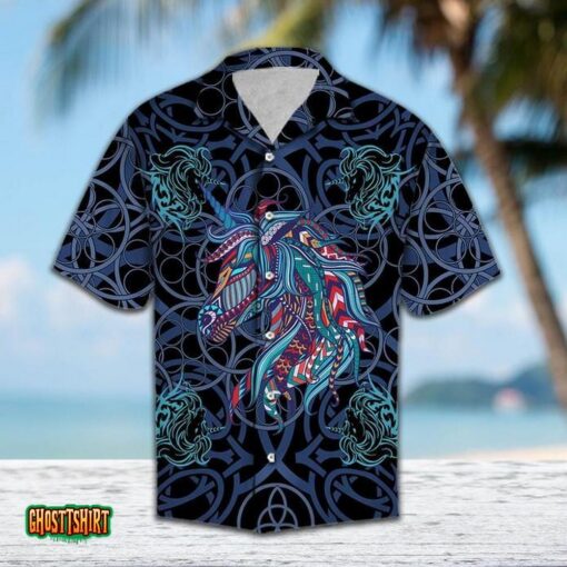 Unicorn Blue Mandala Aloha Hawaiian Shirt