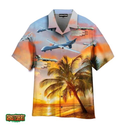 US Air Force General Atomics Blue Aloha Hawaiian Shirt