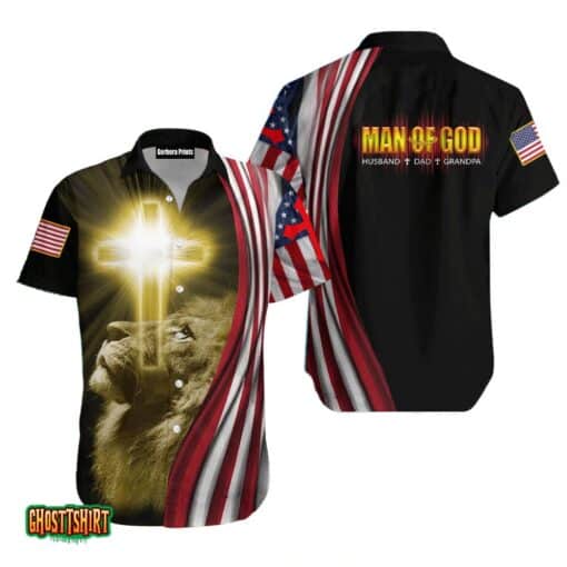 US Marine Lion Man Of God Cross Aloha Hawaiian Shirt