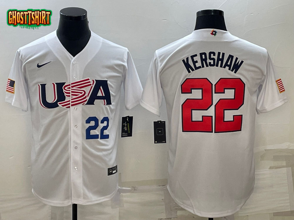 USA Clayton Kershaw White Navy 2023 World Baseball Classic Jersey