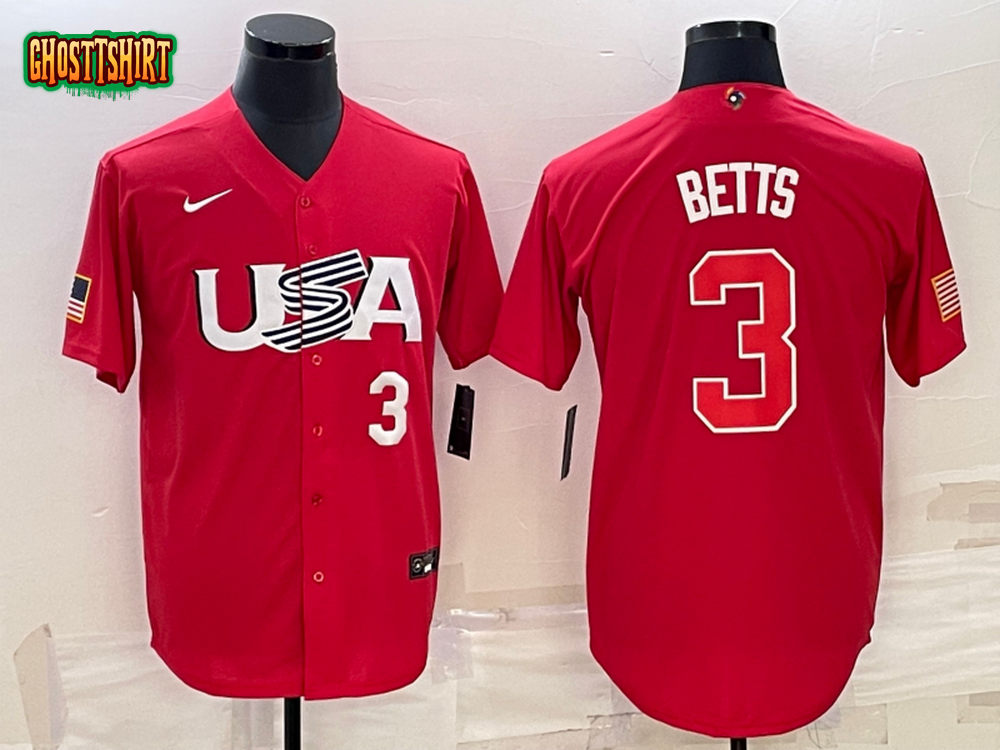 USA Mookie Betts Red White 2023 World Baseball Classic Jersey