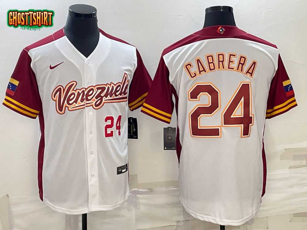 Venezuela Miguel Cabrera White Red 2023 World Baseball Classic Jersey