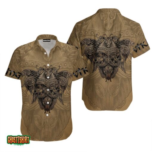 Viking Odin Brown And Black Aloha Hawaiian Shirt